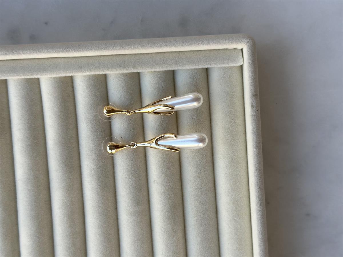 Uzun inci Detay Gold Küpe 5cm