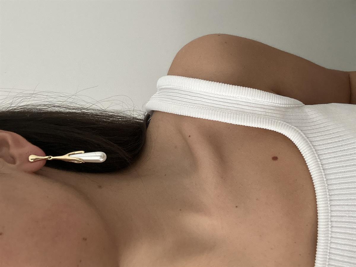Uzun inci Detay Gold Küpe 5cm