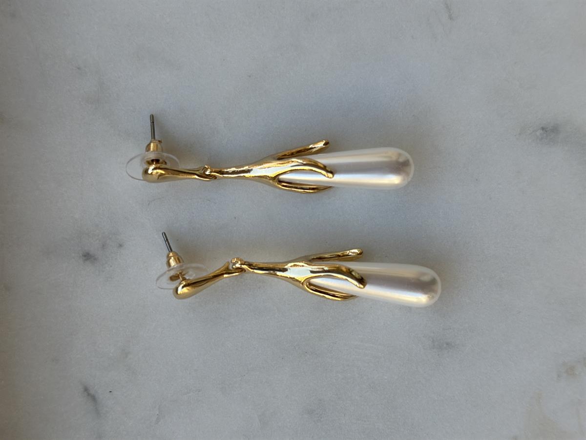 Uzun inci Detay Gold Küpe 5cm