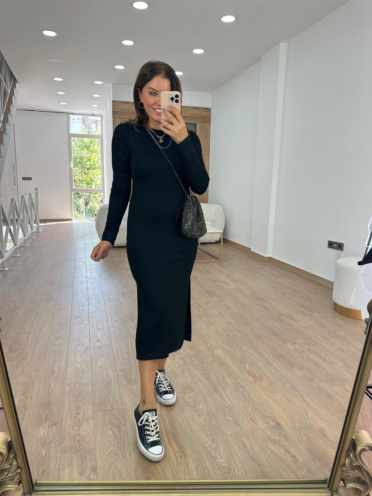 Uzun Kol Fitilli Elbise