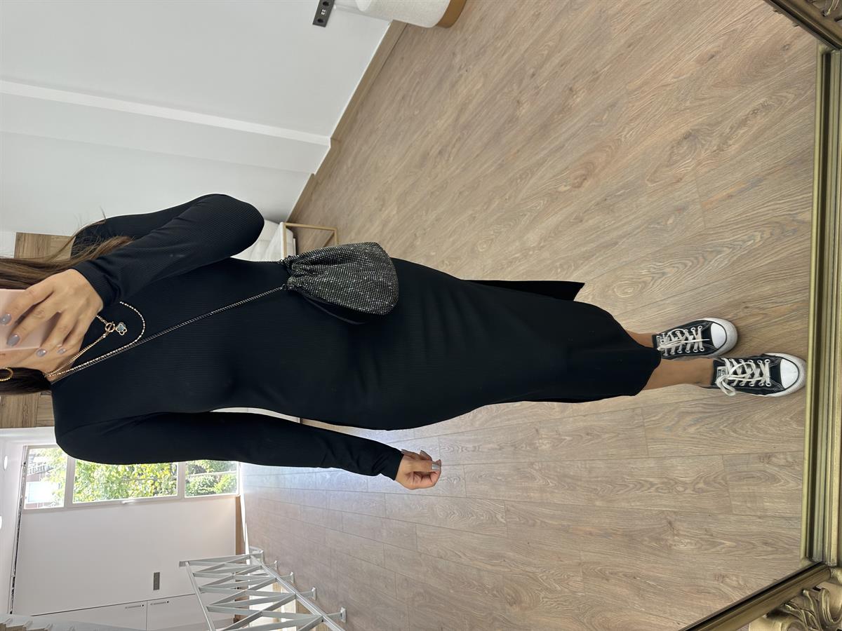 Uzun Kol Fitilli Elbise