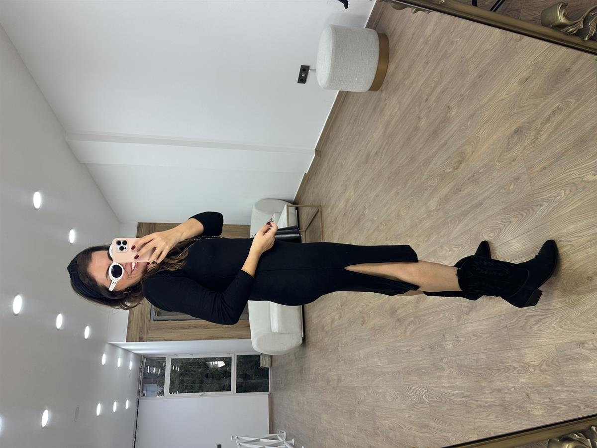 Uzun Kol Yumuşacık Triko Elbis-Siyah