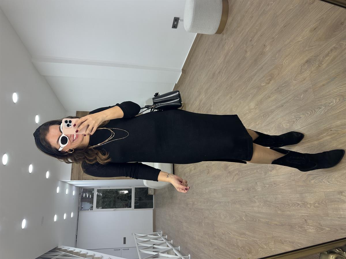 Uzun Kol Yumuşacık Triko Elbis-Siyah