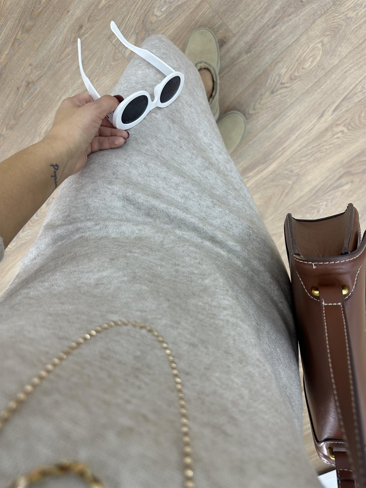 Uzun Kollu Yumuşacık Triko Elbise-Bej