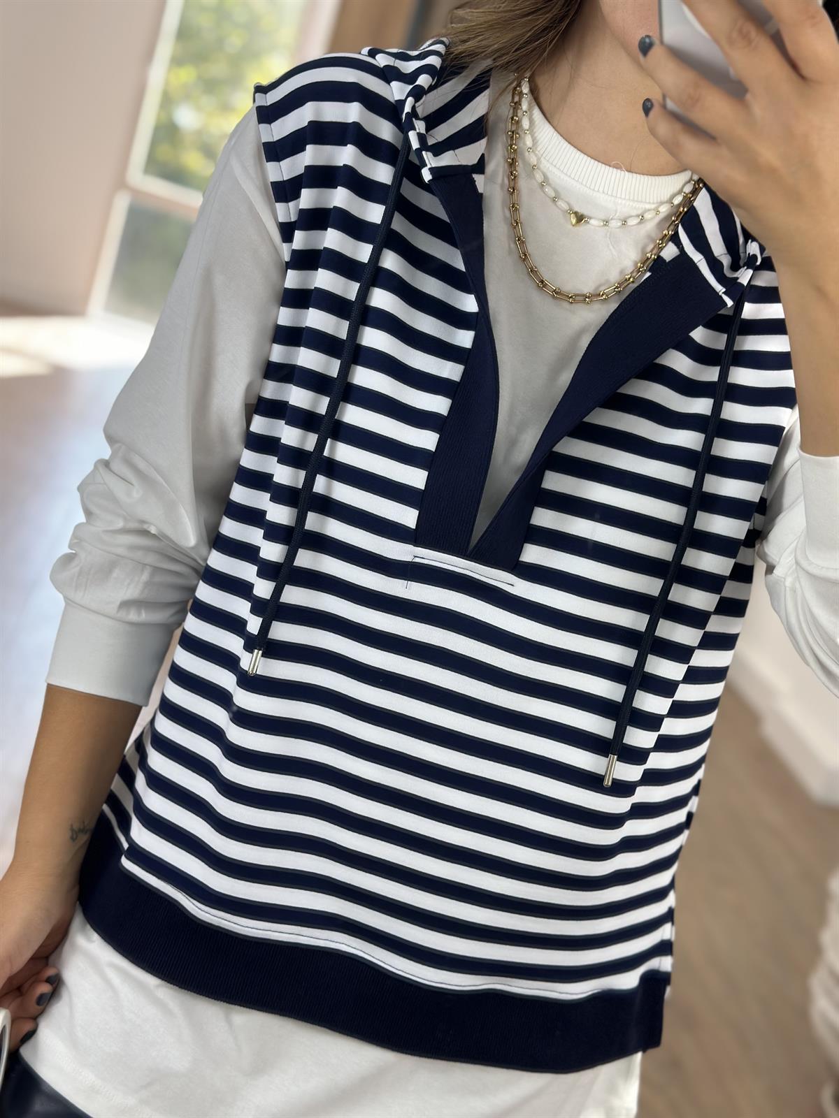 V Yaka Lacivert Çizgili 2li Takım 