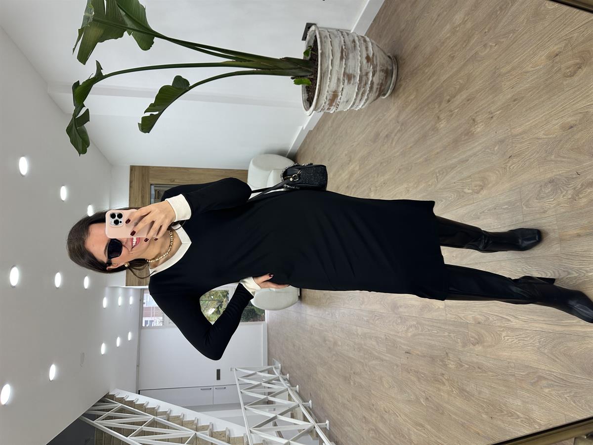 V Yaka Likralı Çelik Örme Elbise