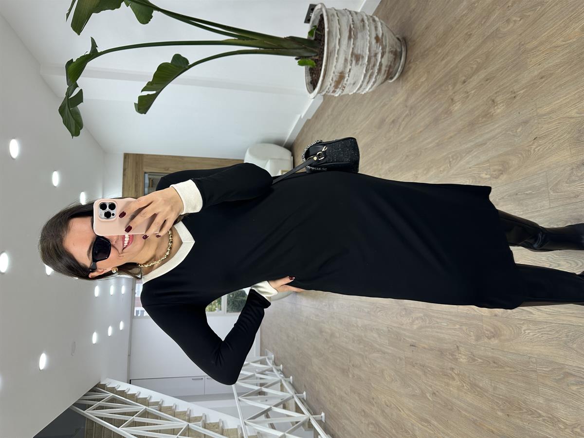 V Yaka Likralı Çelik Örme Elbise