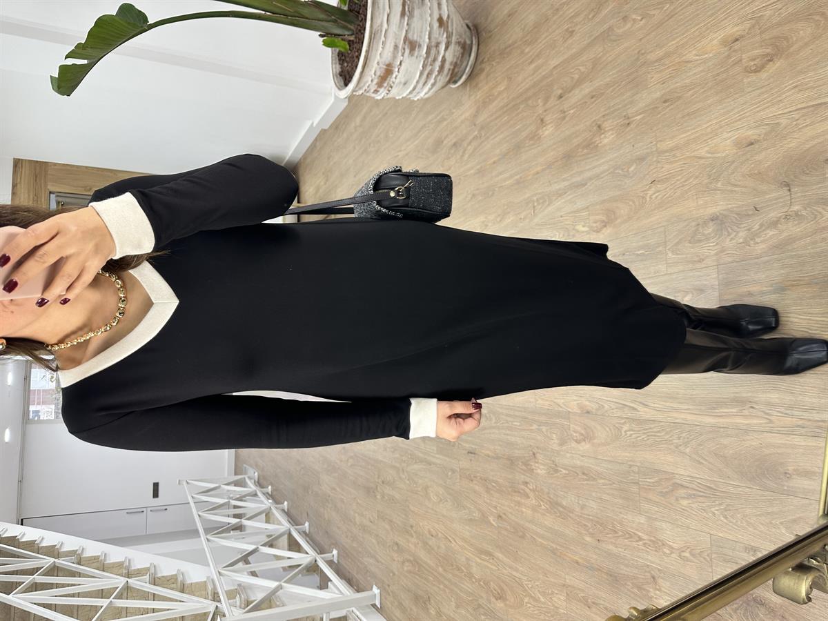 V Yaka Likralı Çelik Örme Elbise