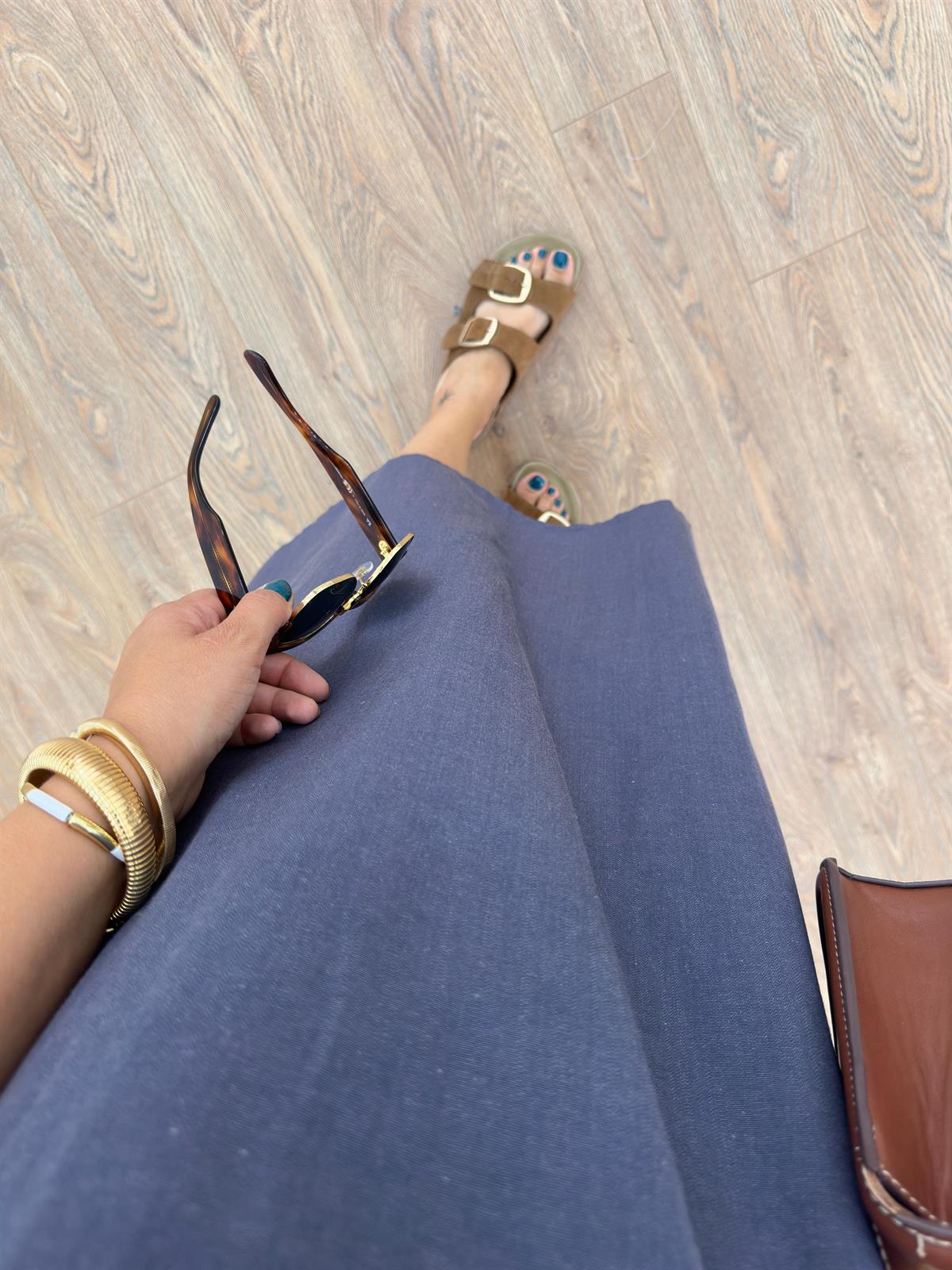 V Yaka Midi Boy Pamuk Keten Elbise-Antrasit