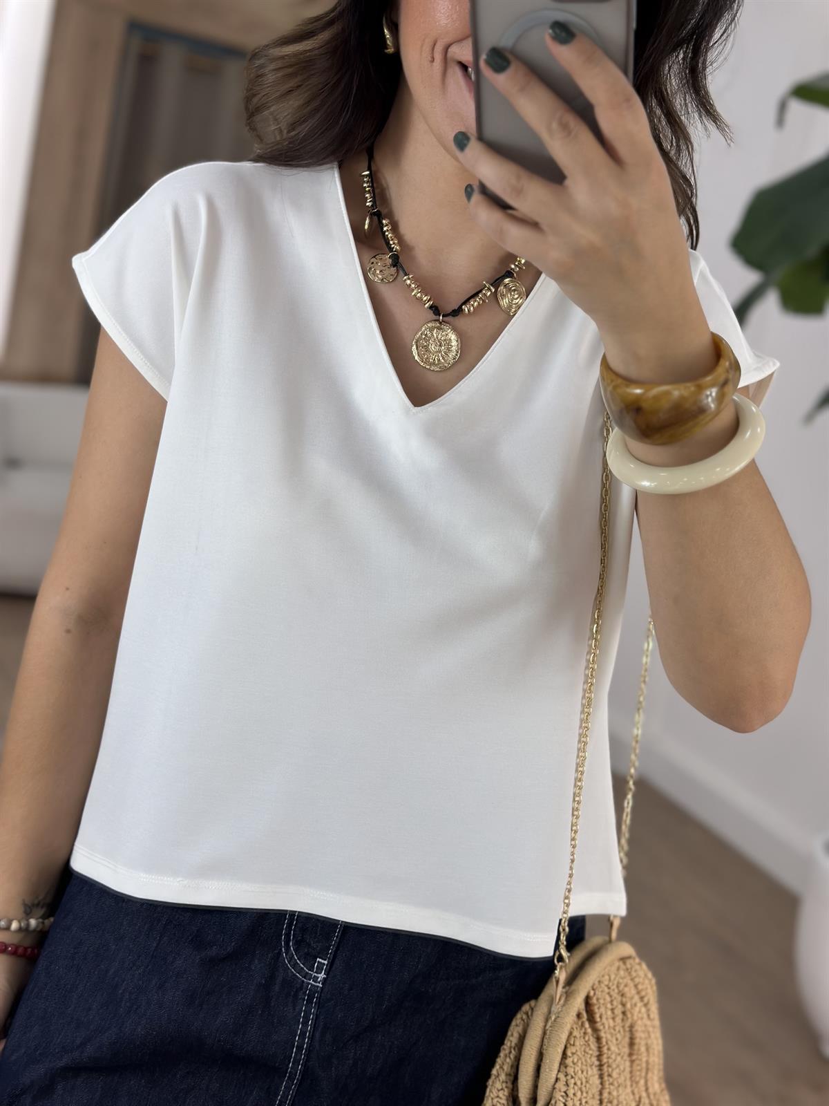 V Yaka Modal Basic Tshirt - Beyaz