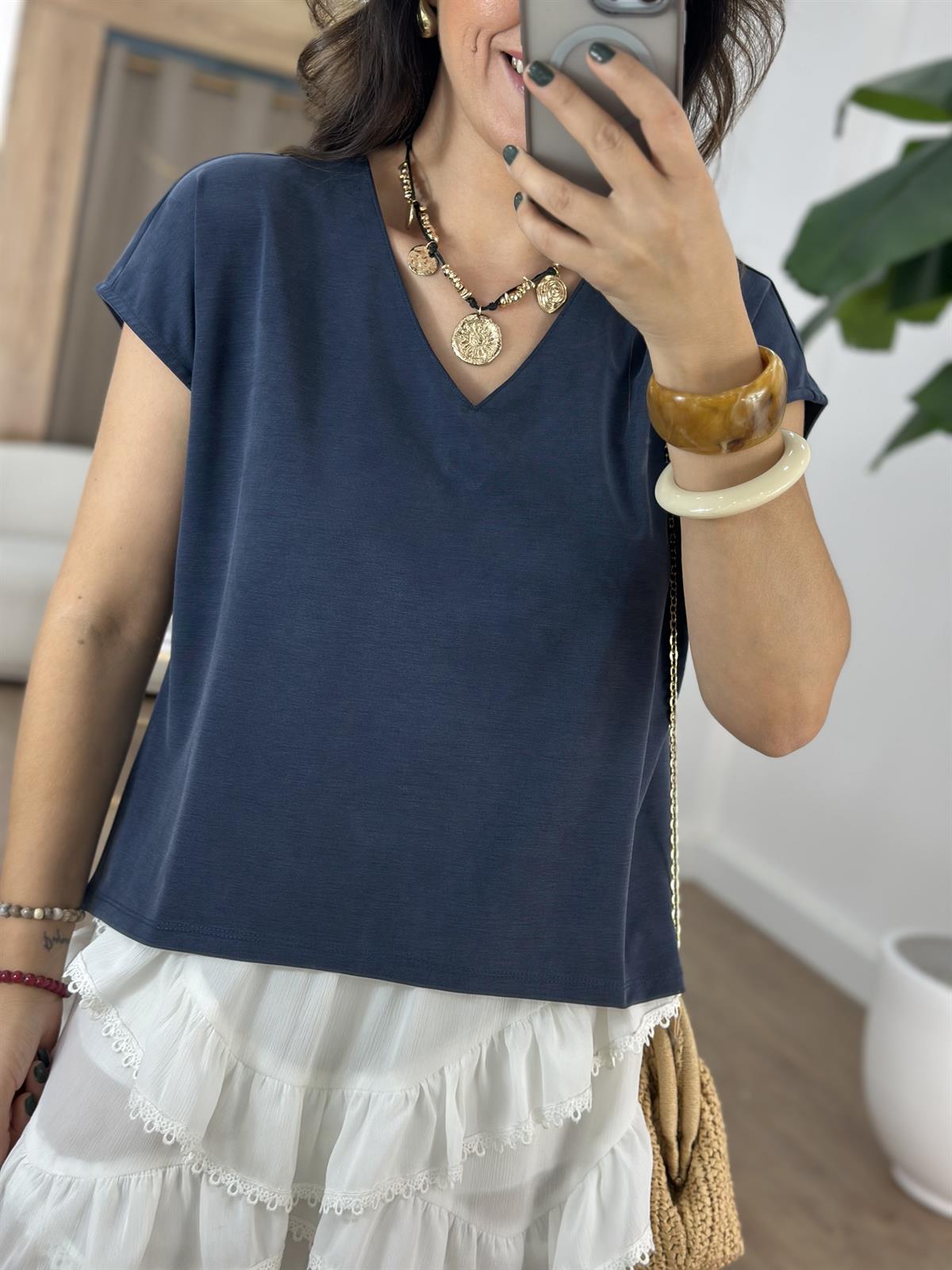 V Yaka Modal Basic Tshirt - Lacivert