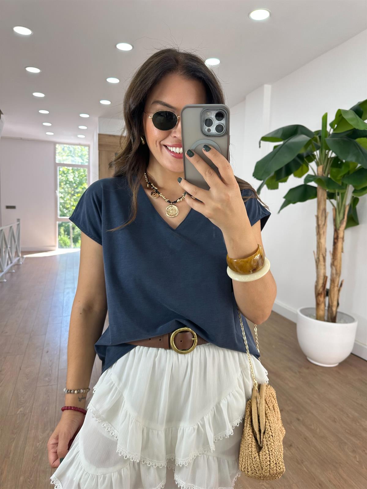 V Yaka Modal Basic Tshirt - Lacivert