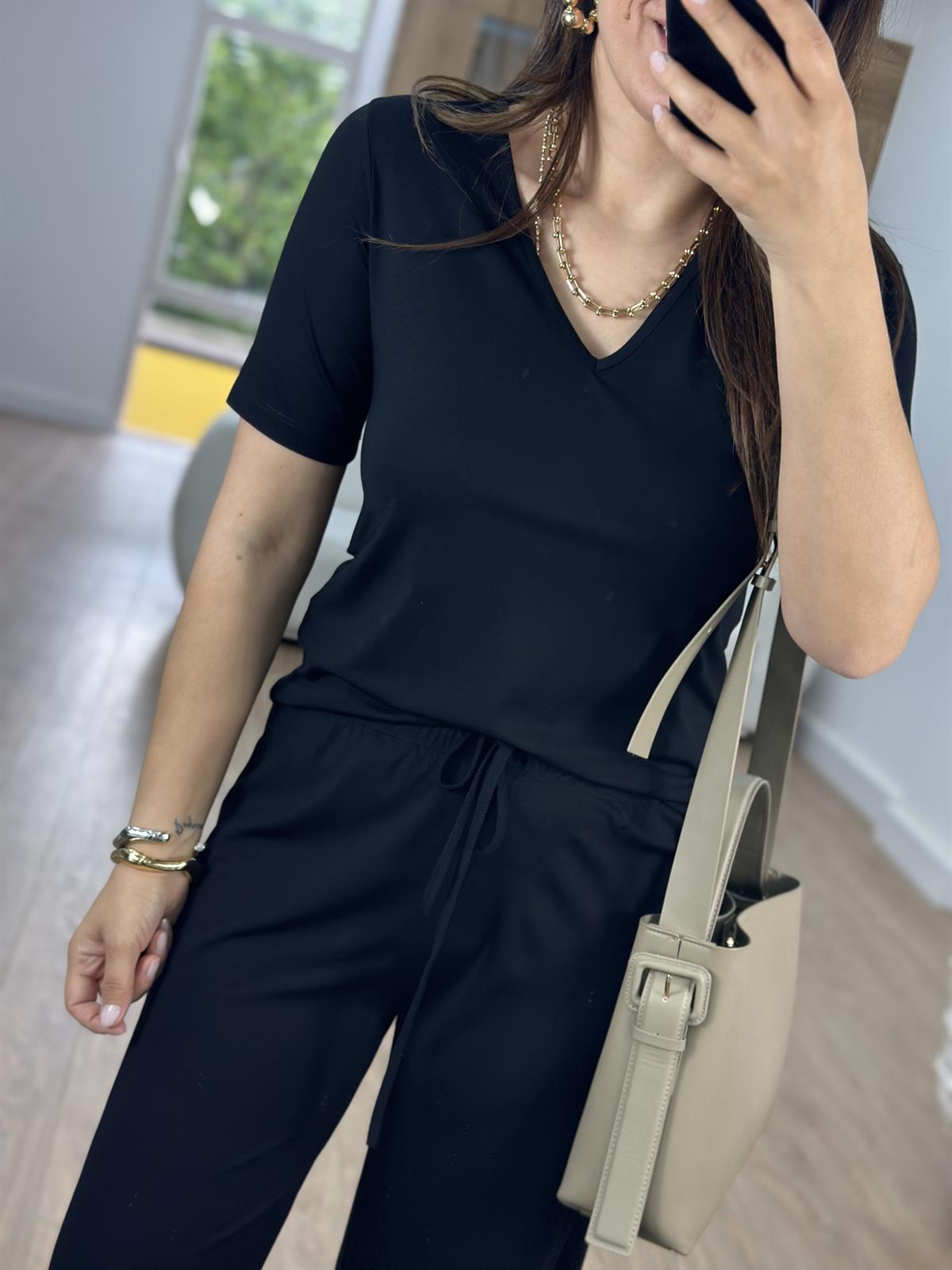 V Yaka Modal Takım-Siyah