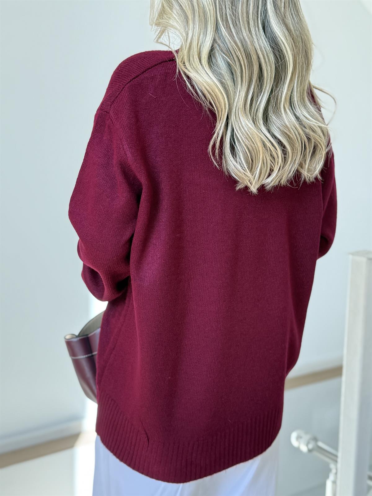 V Yaka Soft Triko Kazak - Bordo