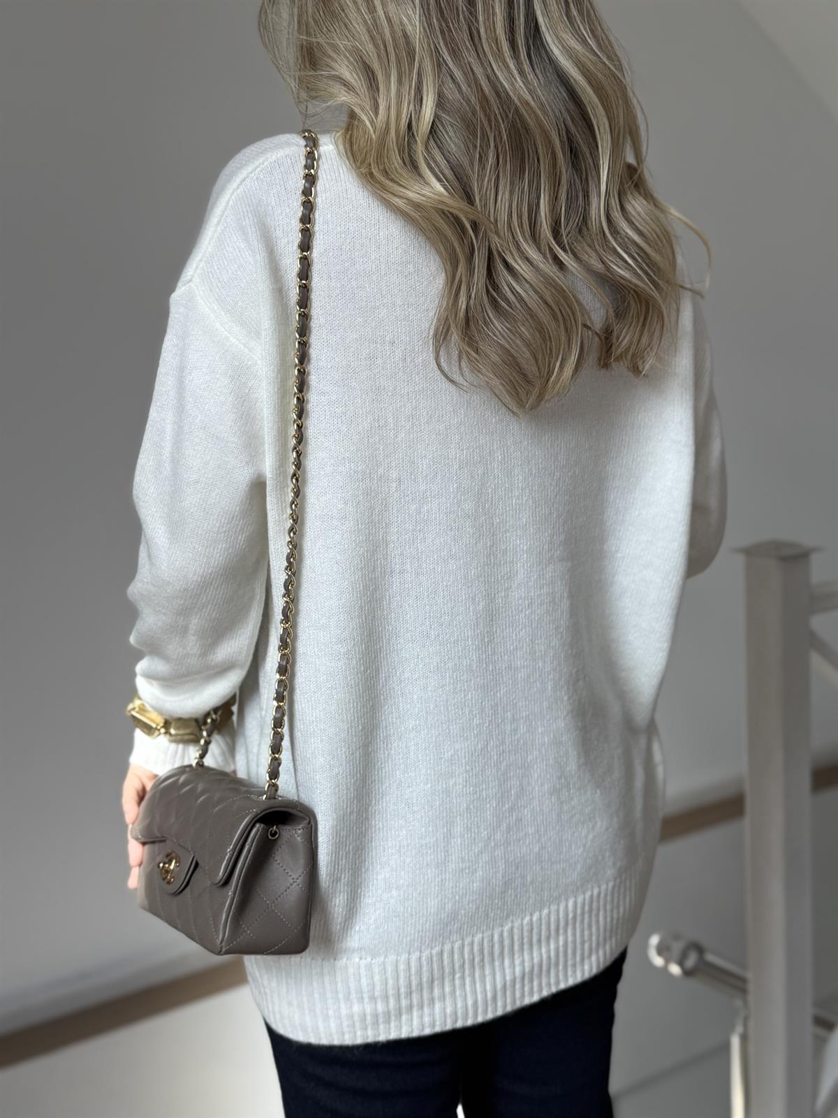 V Yaka Soft Triko Kazak - Ekru