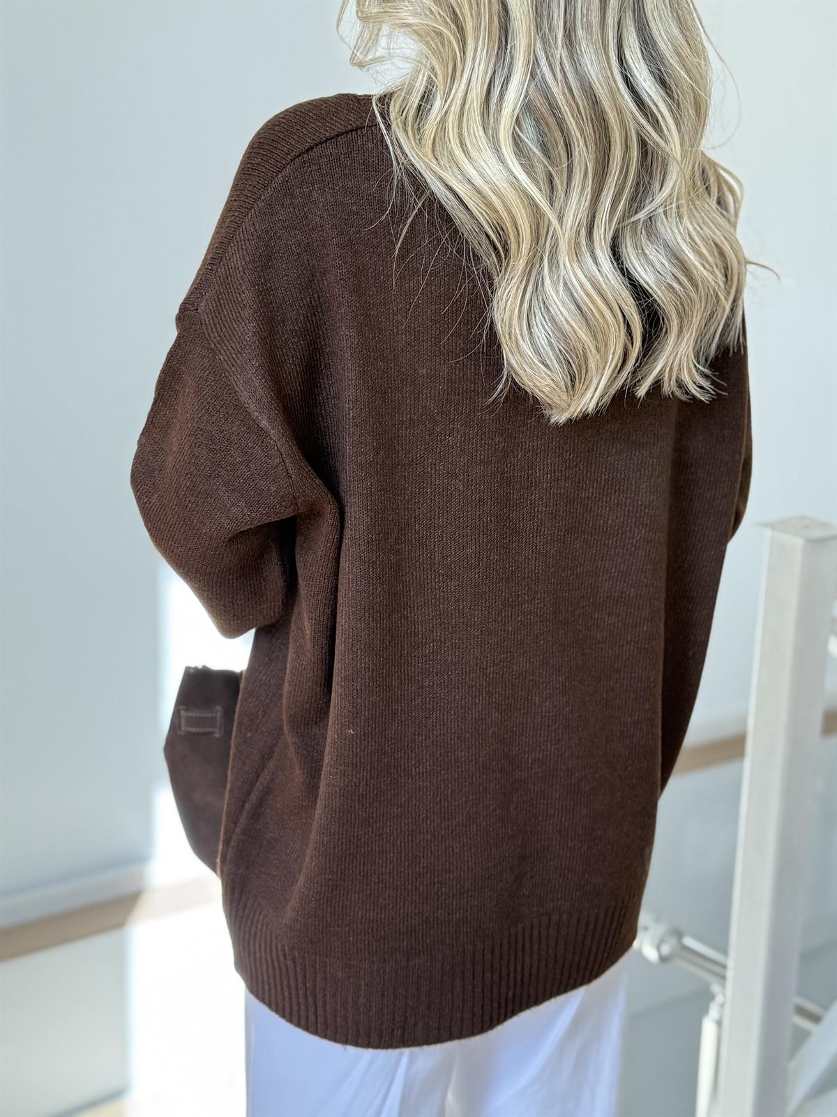 V Yaka Soft Triko Kazak - Kahverengi