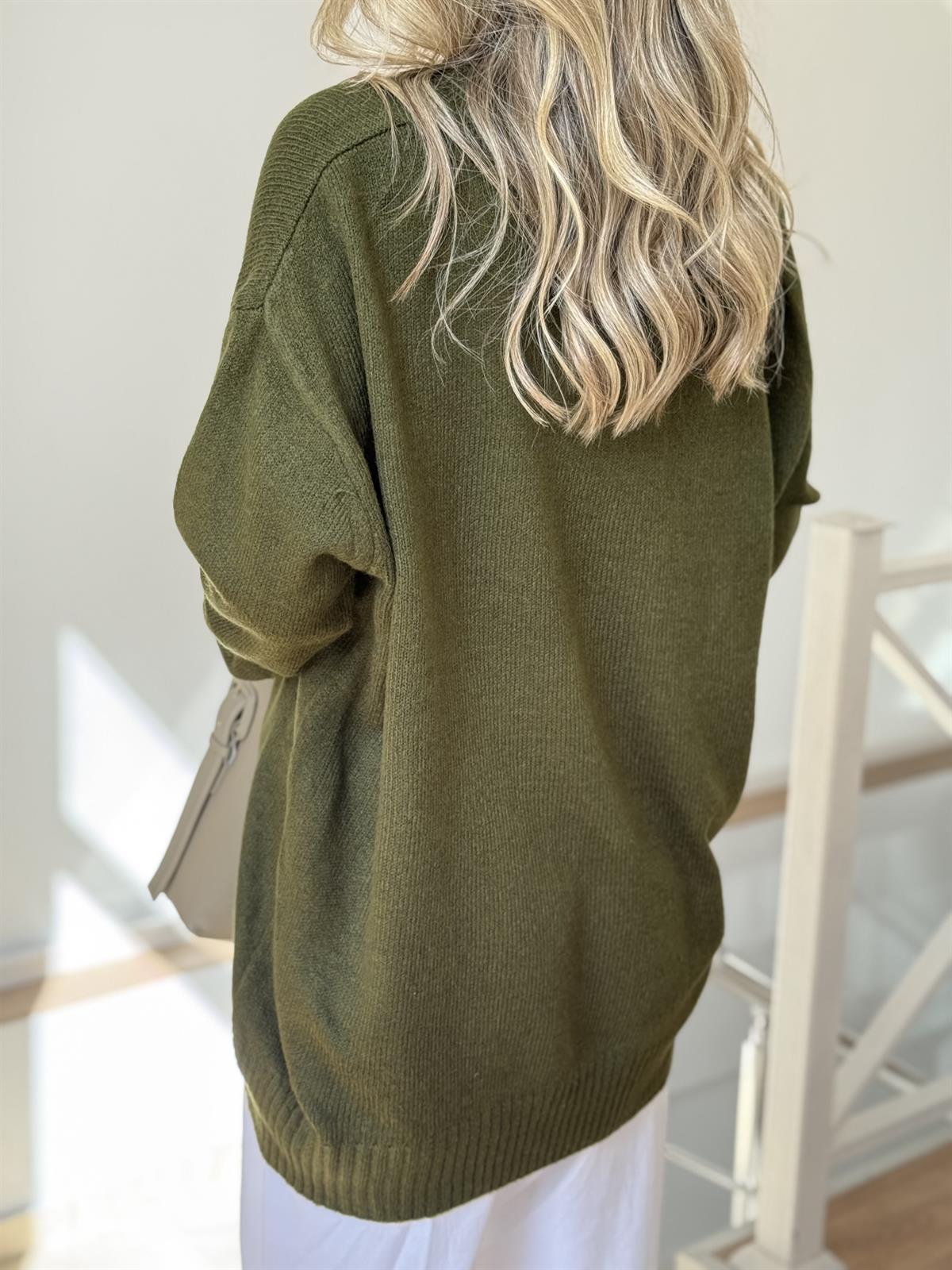 V Yaka Soft Triko Kazak - Haki