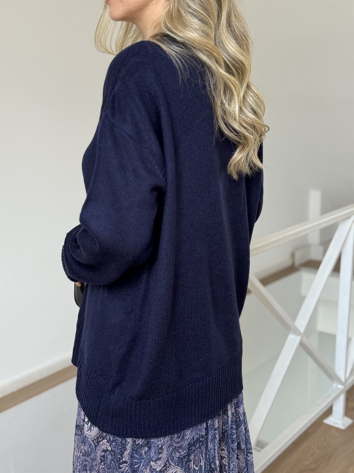 V Yaka Soft Triko Kazak - Lacivert