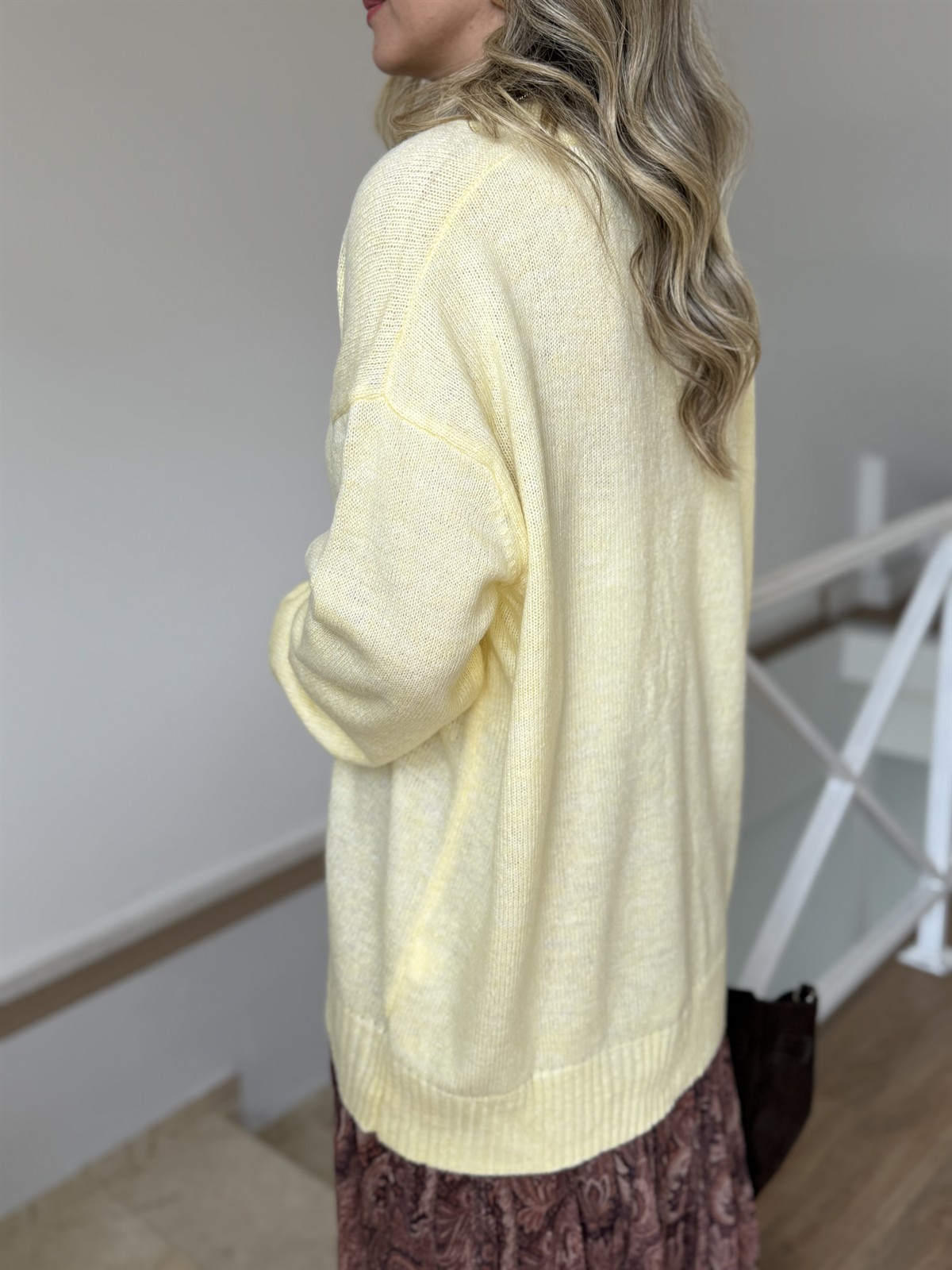 V Yaka Soft Triko Kazak - Sarı