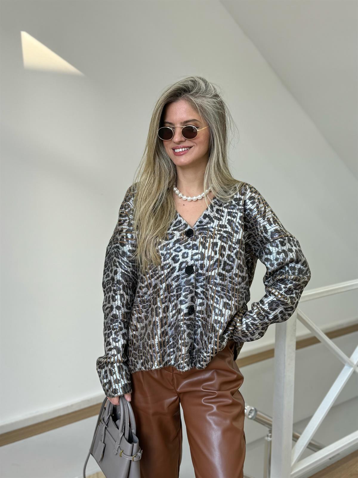 Varaklı Leopar Hırka