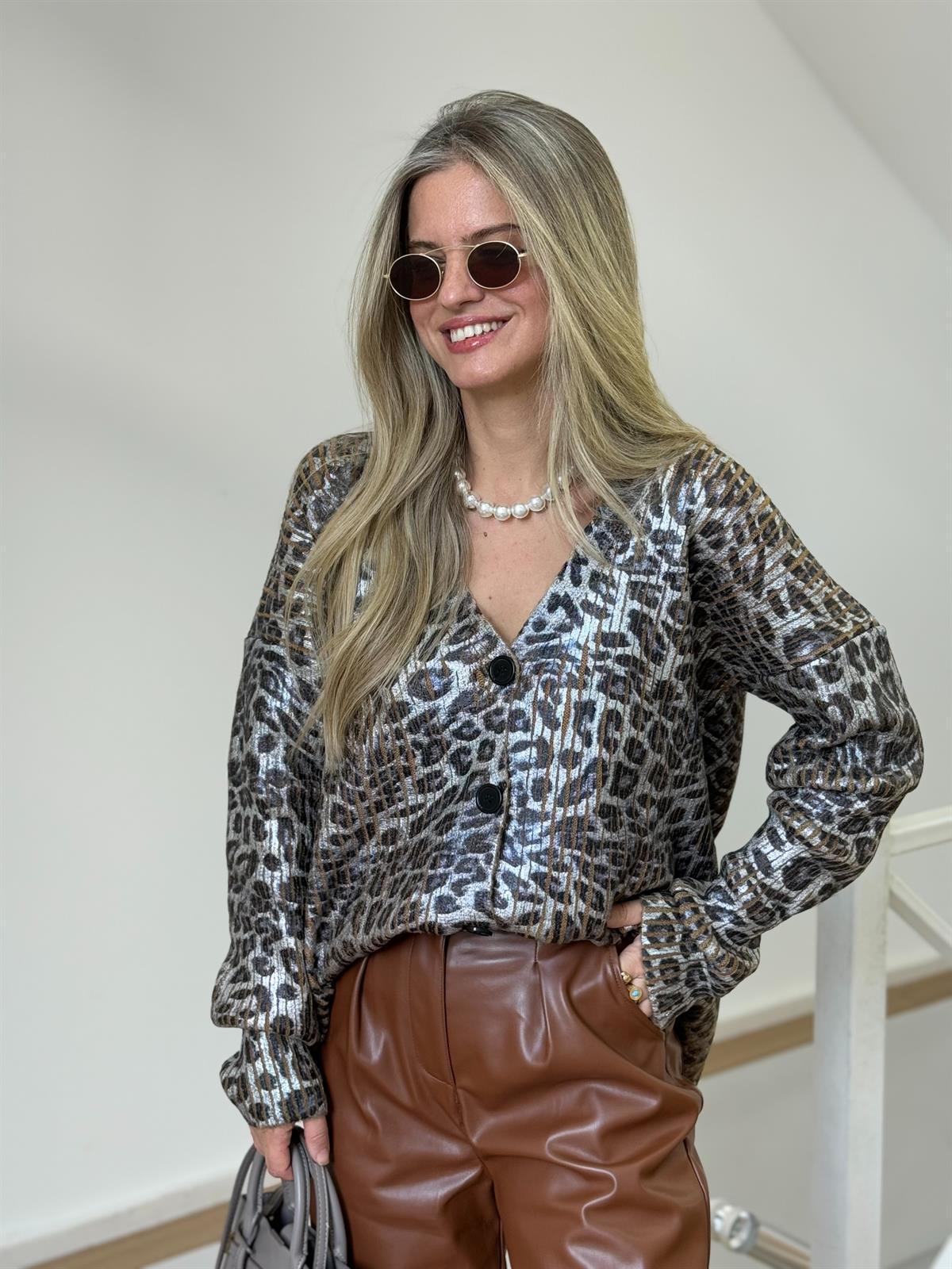 Varaklı Leopar Hırka