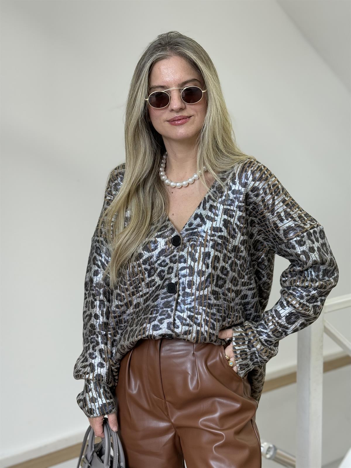 Varaklı Leopar Hırka