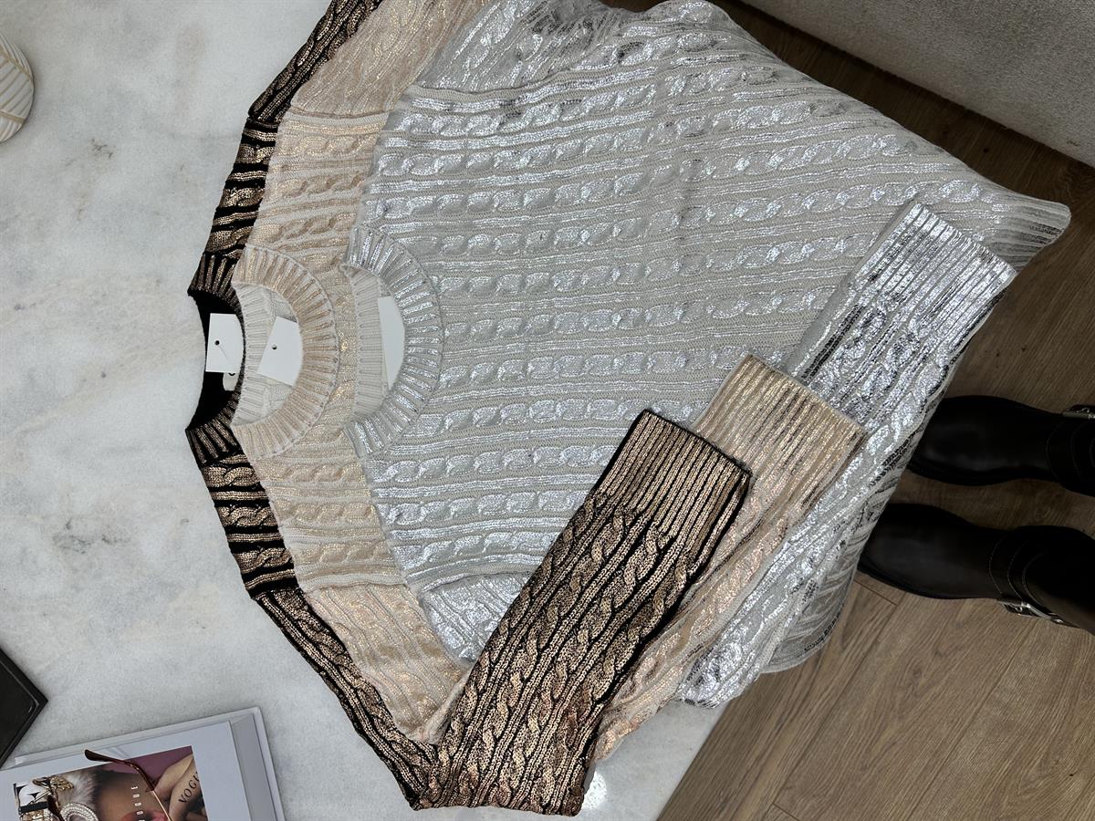 Varaklı Saç Örgülü Kazak-Gümüş