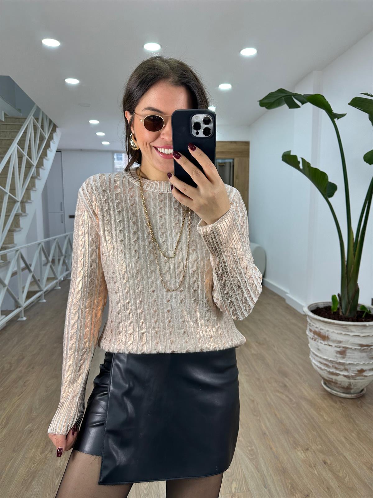 Varaklı Saç Örgülü Kazak-Dore