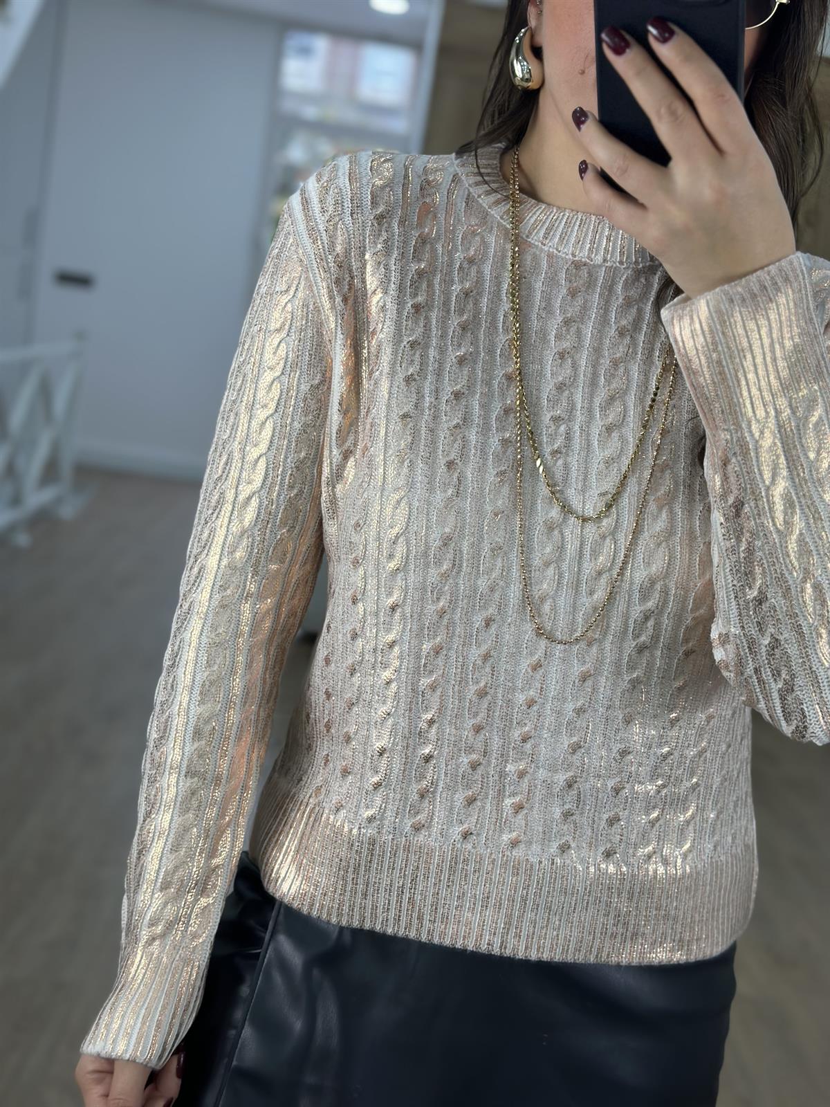 Varaklı Saç Örgülü Kazak-Dore