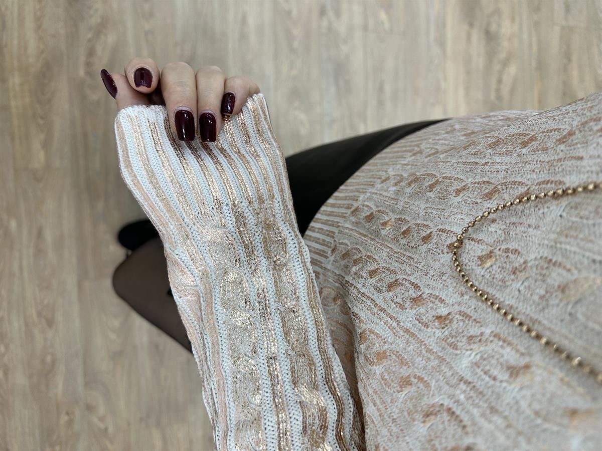 Varaklı Saç Örgülü Kazak-Dore