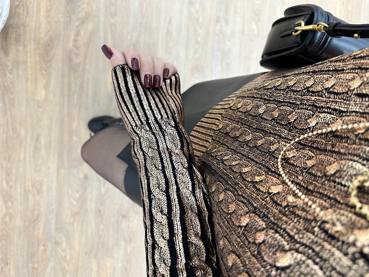 Varaklı Saç Örgülü Kazak-Bakır