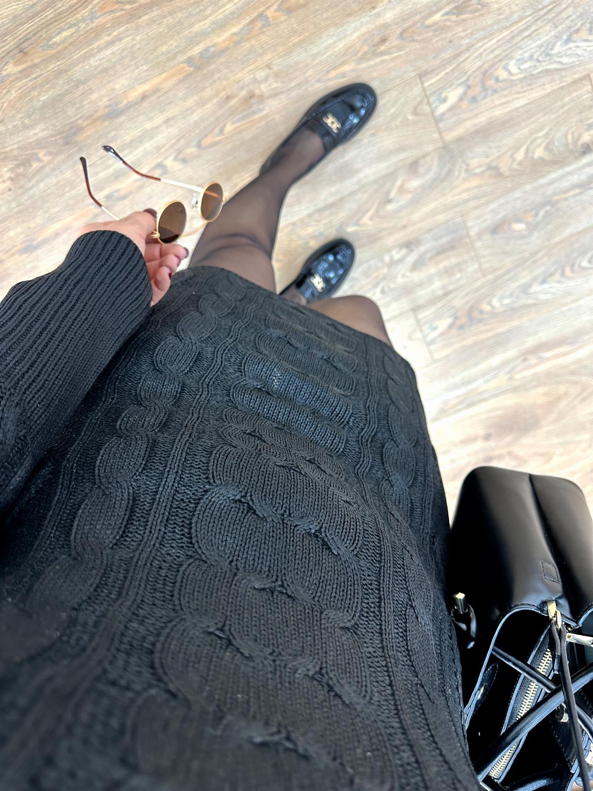 Varaklı Saç Örgülü Triko Elbise