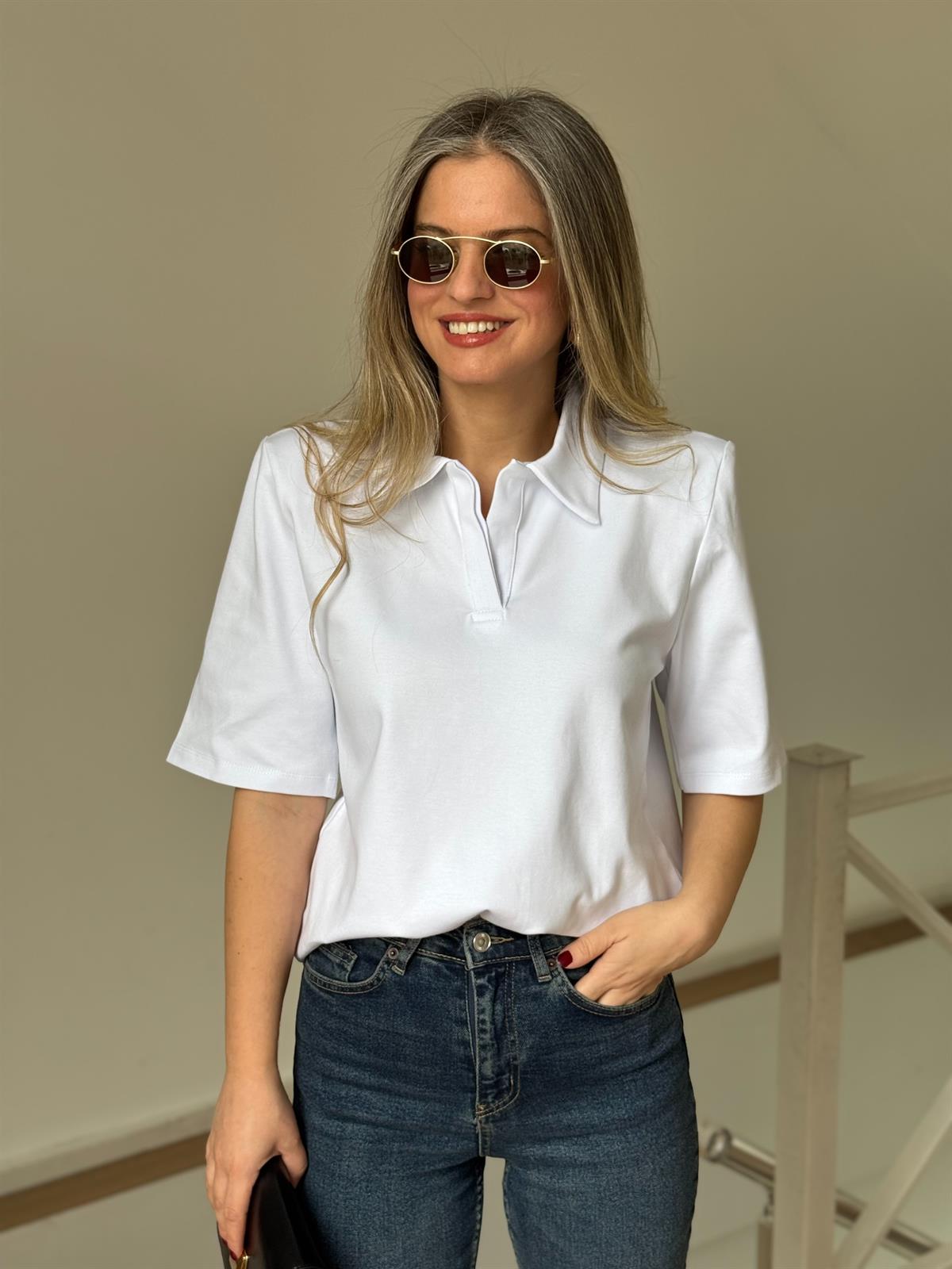 Vatkalı Basic Tshirt - Beyaz