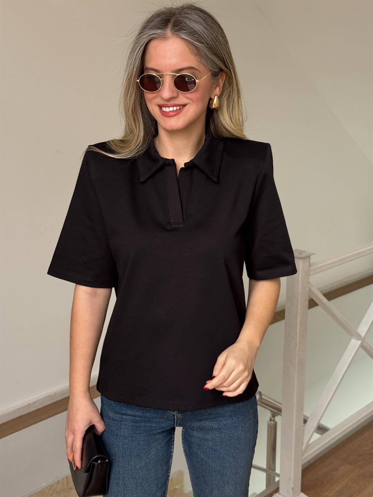 Vatkalı Basic Tshirt - Siyah