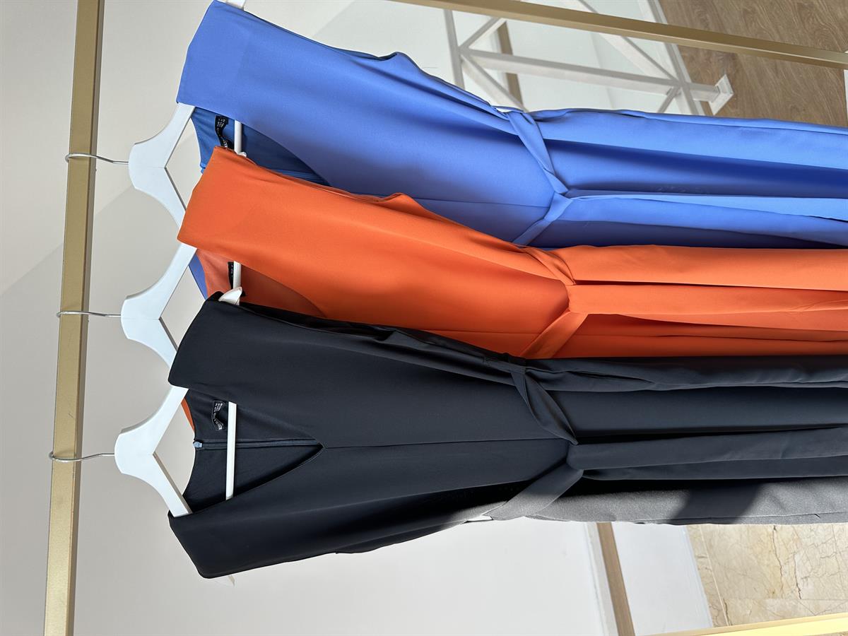 Vatkalı Beli Kuşaklı Krep Kumaş Tulum - Turuncu