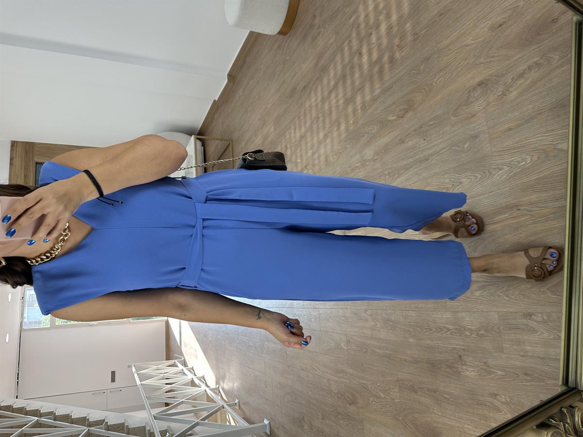 Vatkalı Beli Kuşaklı Krep Kumaş Tulum-Leylak