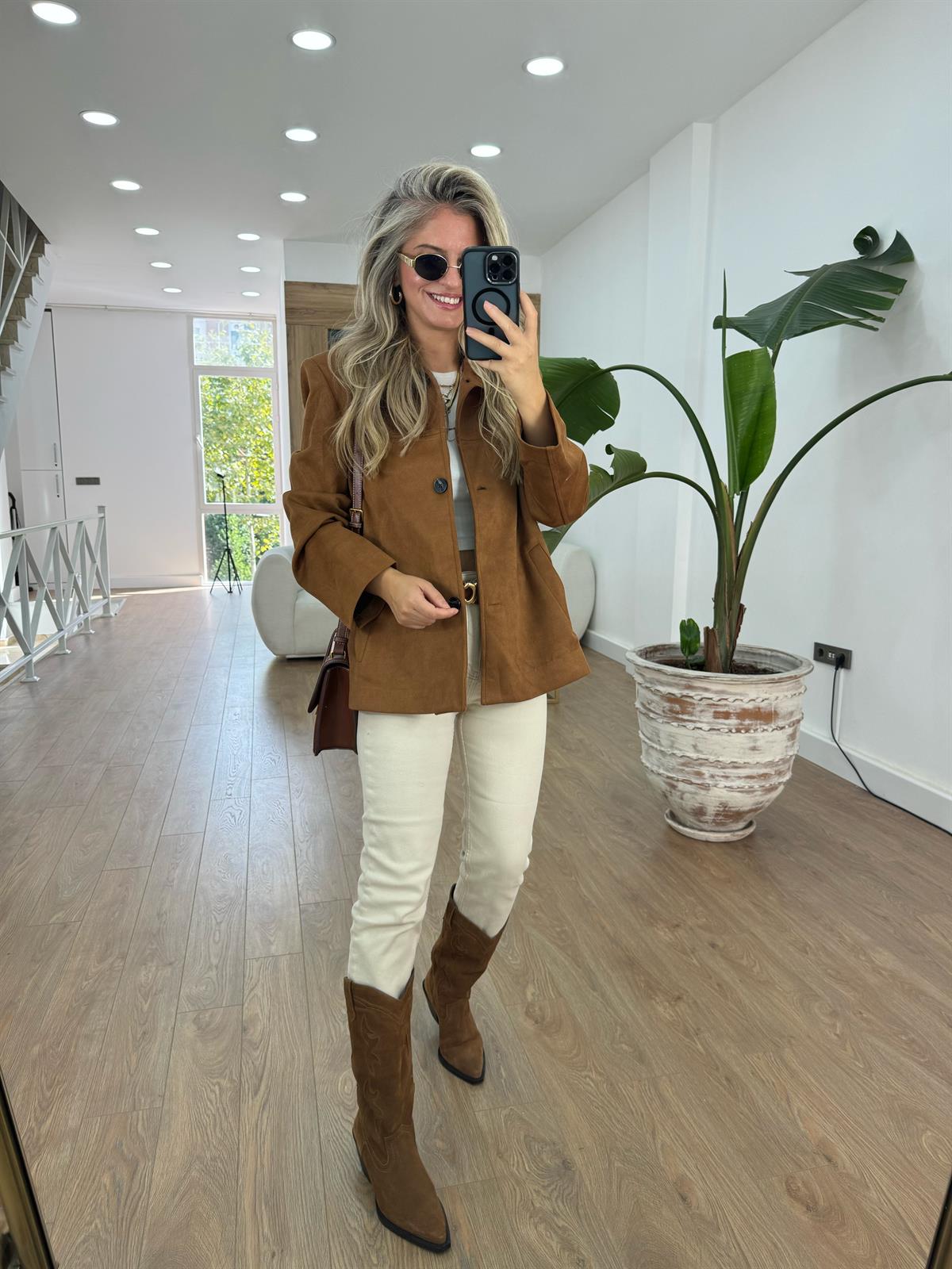 Vatkalı Beli  Kuşaklı Premium Süet Ceket