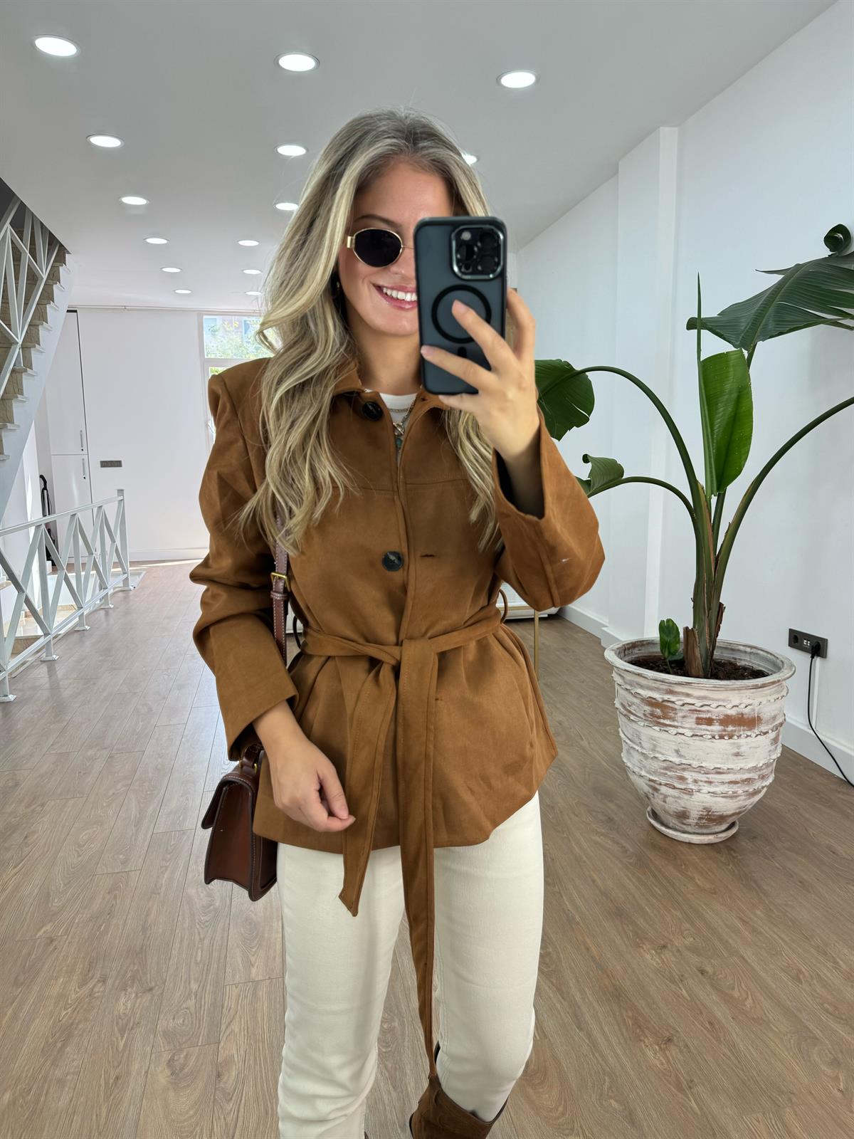 Vatkalı Beli  Kuşaklı Premium Süet Ceket