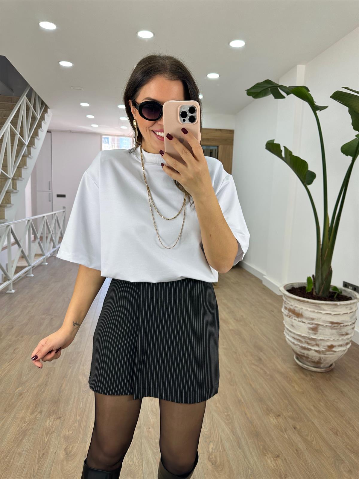 Vatkalı Tok Dokuda Oversize Bluz-Beyaz