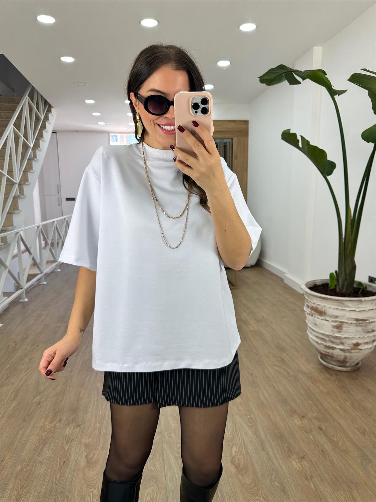 Vatkalı Tok Dokuda Oversize Bluz-Beyaz