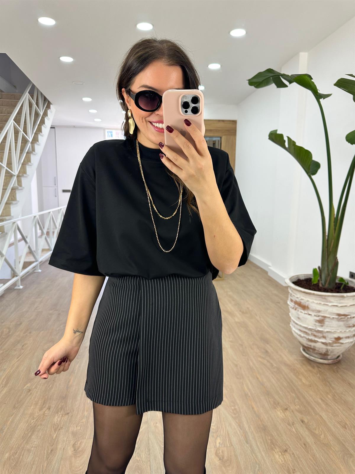 Vatkalı Tok Dokuda Oversize Bluz-Siyah