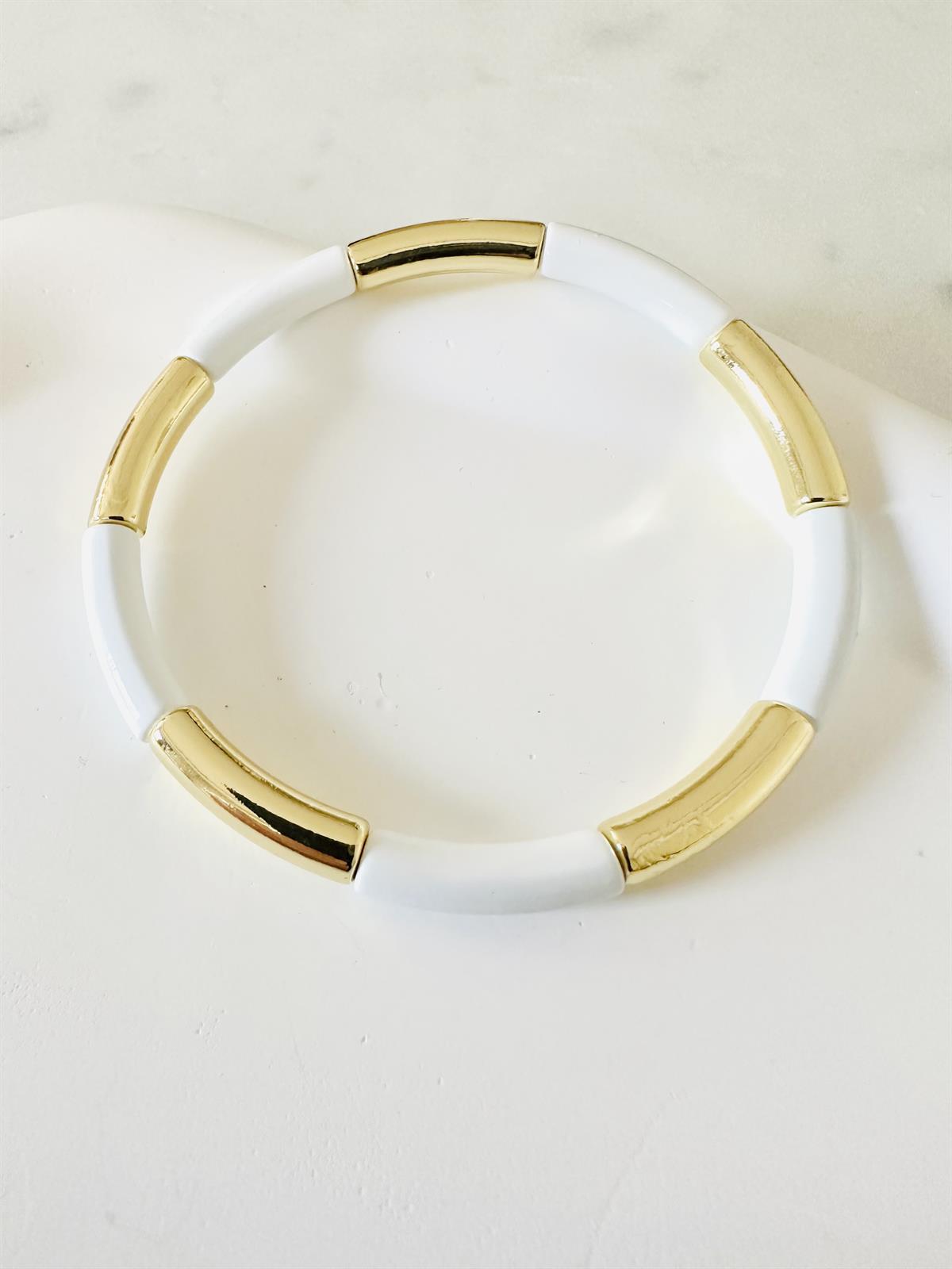 Vip Seri Beyaz-Gold Lastikli Bileklik