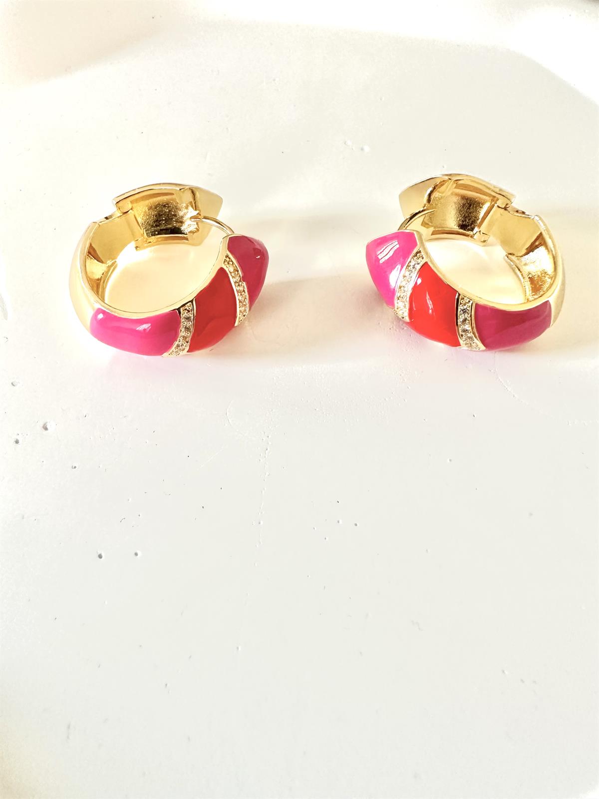 Vip Seri Gold Pembe Taş Detaylı Küpe
