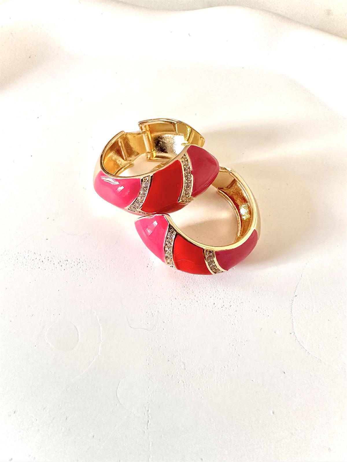 Vip Seri Gold Pembe Taş Detaylı Küpe