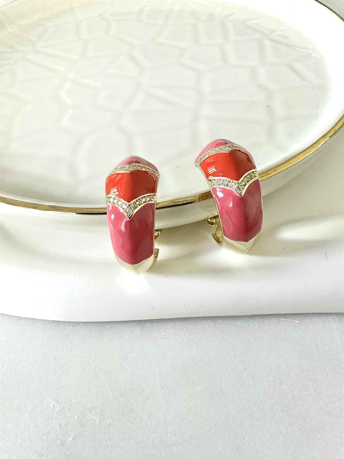 Vip Seri Gold Pembe Taş Detaylı Küpe