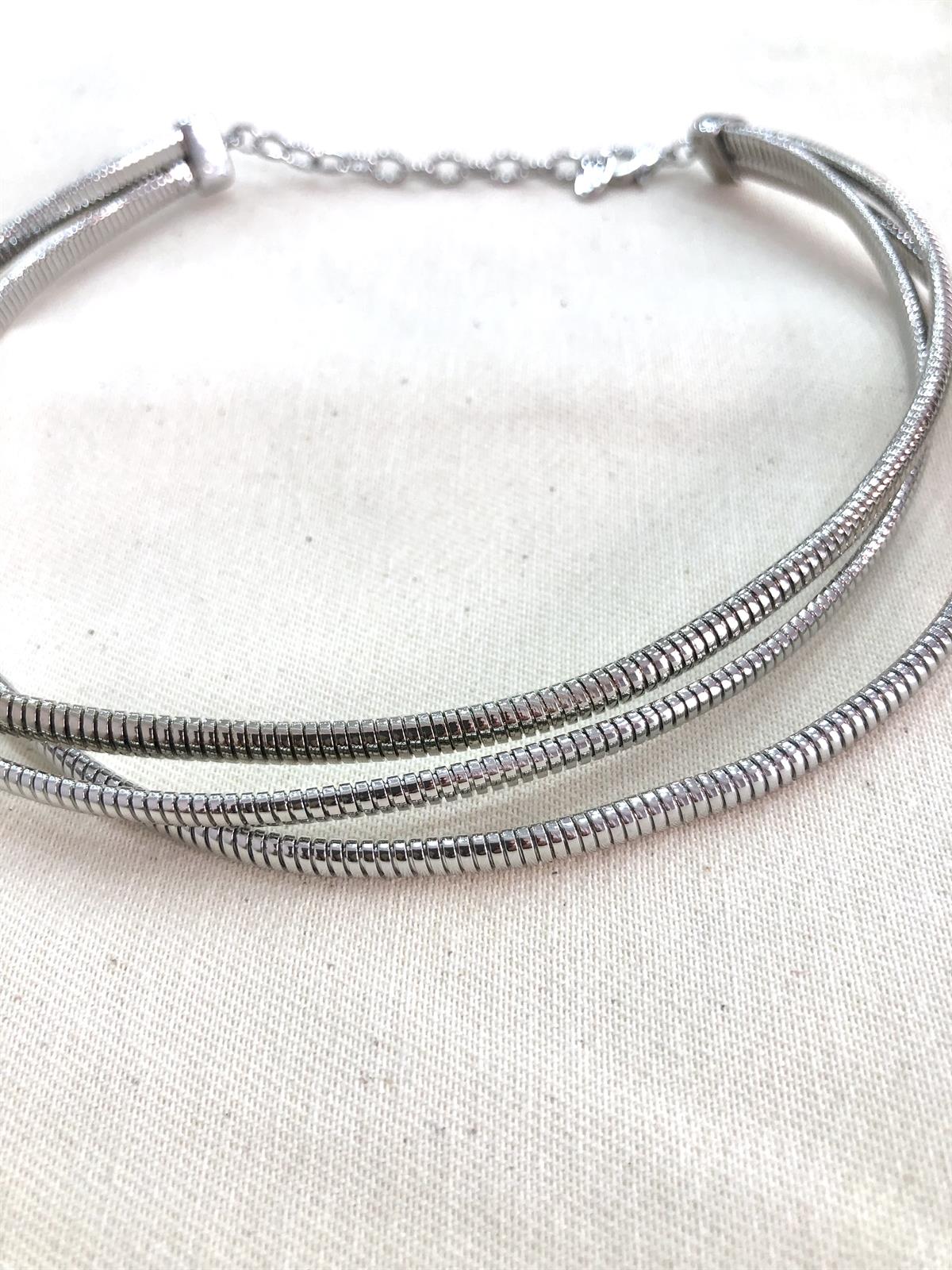 Vip Seri Gümüş Çubuk Tırtık Üçlü Choker Kolye