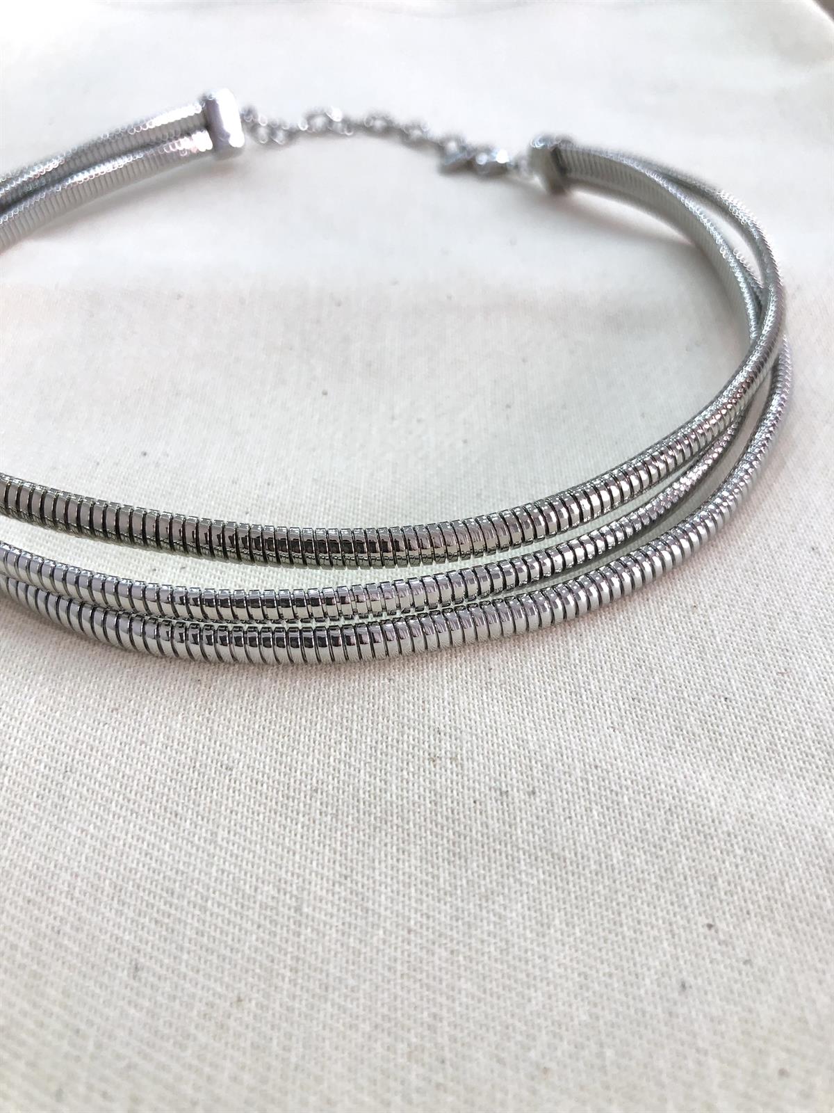 Vip Seri Gümüş Çubuk Tırtık Üçlü Choker Kolye