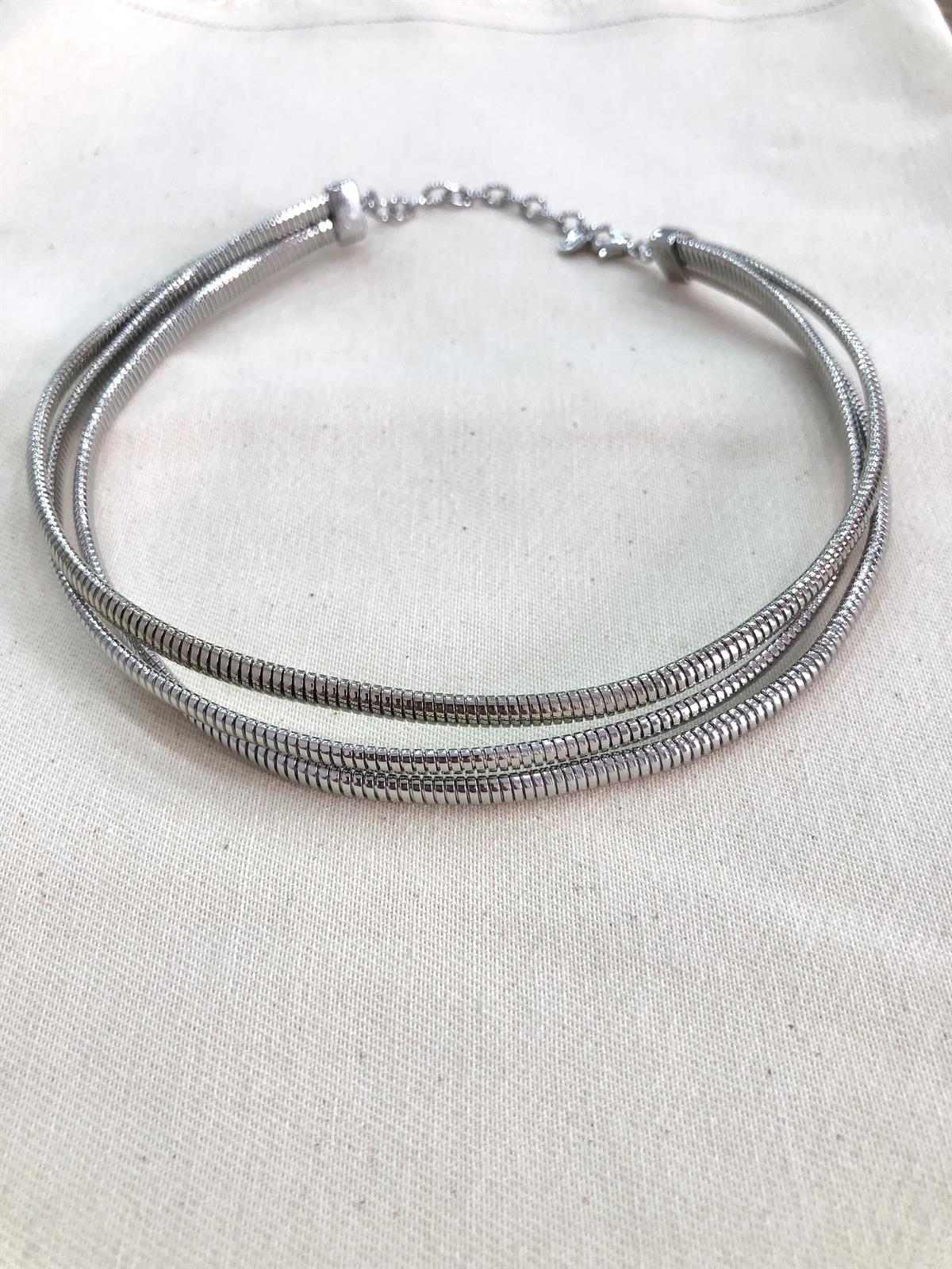 Vip Seri Gümüş Çubuk Tırtık Üçlü Choker Kolye
