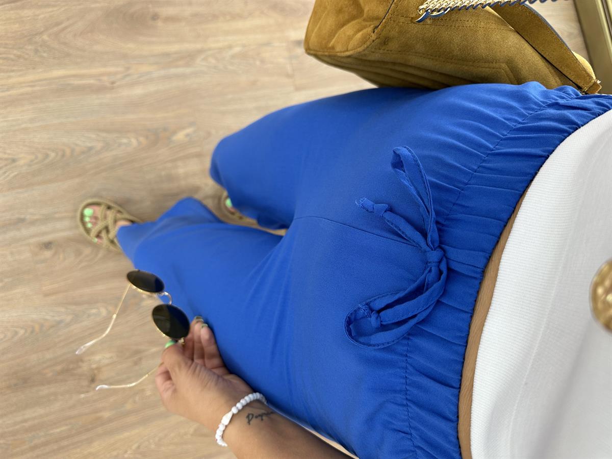 Viskon Kumaş Beli Lastikli Palazzo Pantolon-Saks