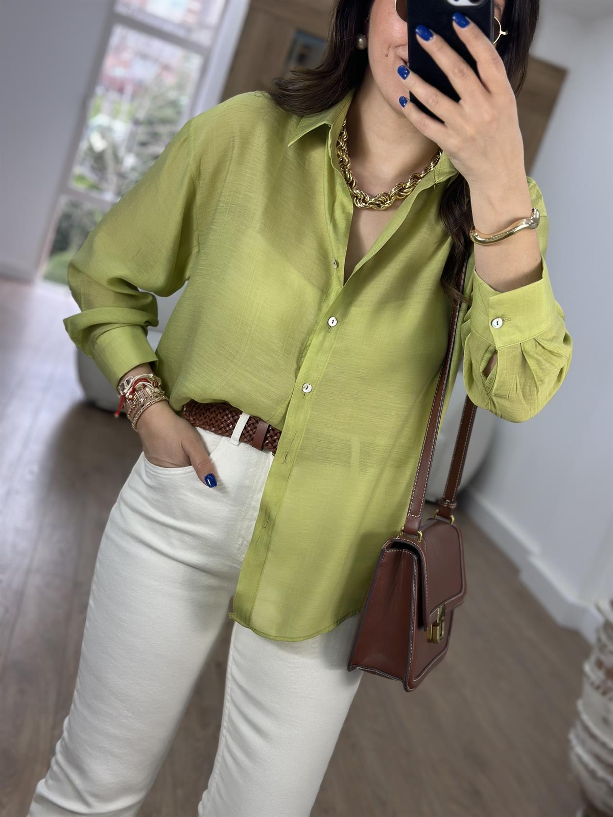 Viskon Kumaş Tiril Basic Gömlek-Yağ Yeşili